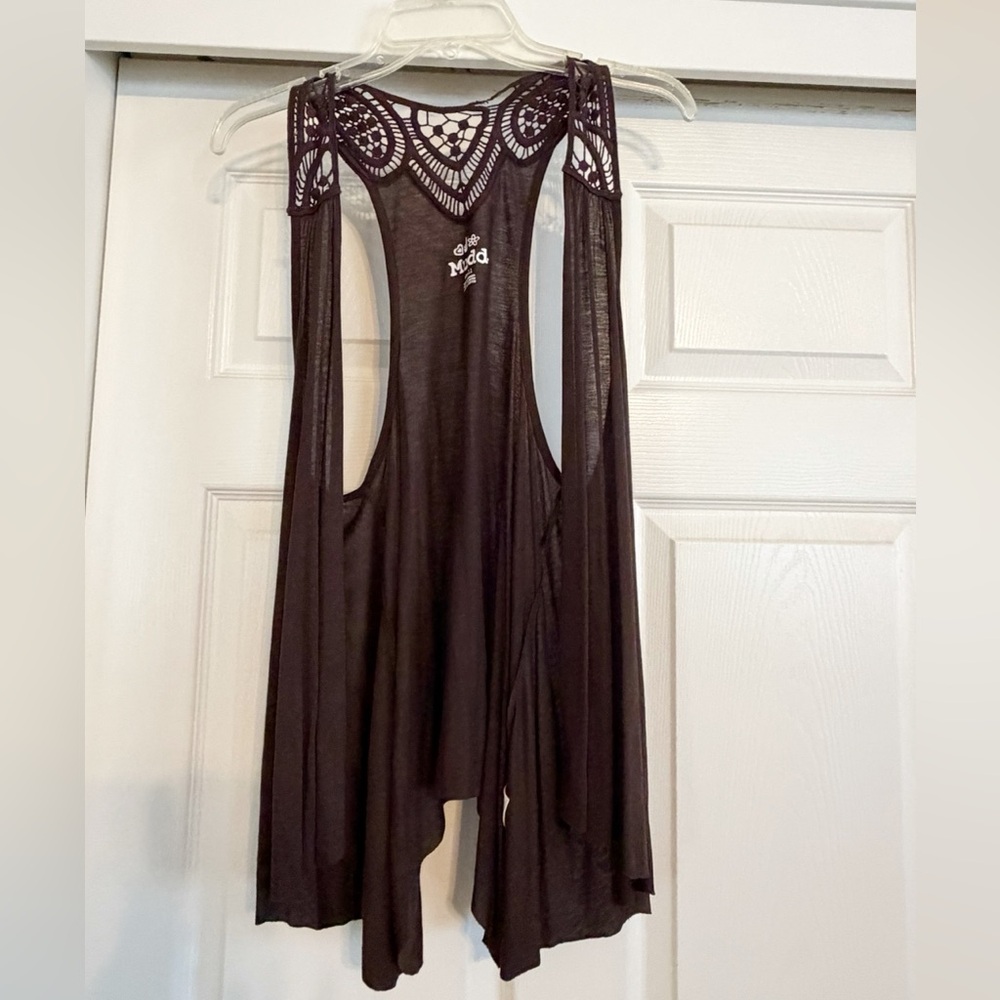 🌿 Mudd Crochet Lace Back Tank Top – Women’s Small – Boho Festival Flowy Brown
